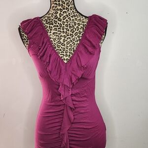 Ripe Deep Fuchsia Ruffle V-Neck Tank